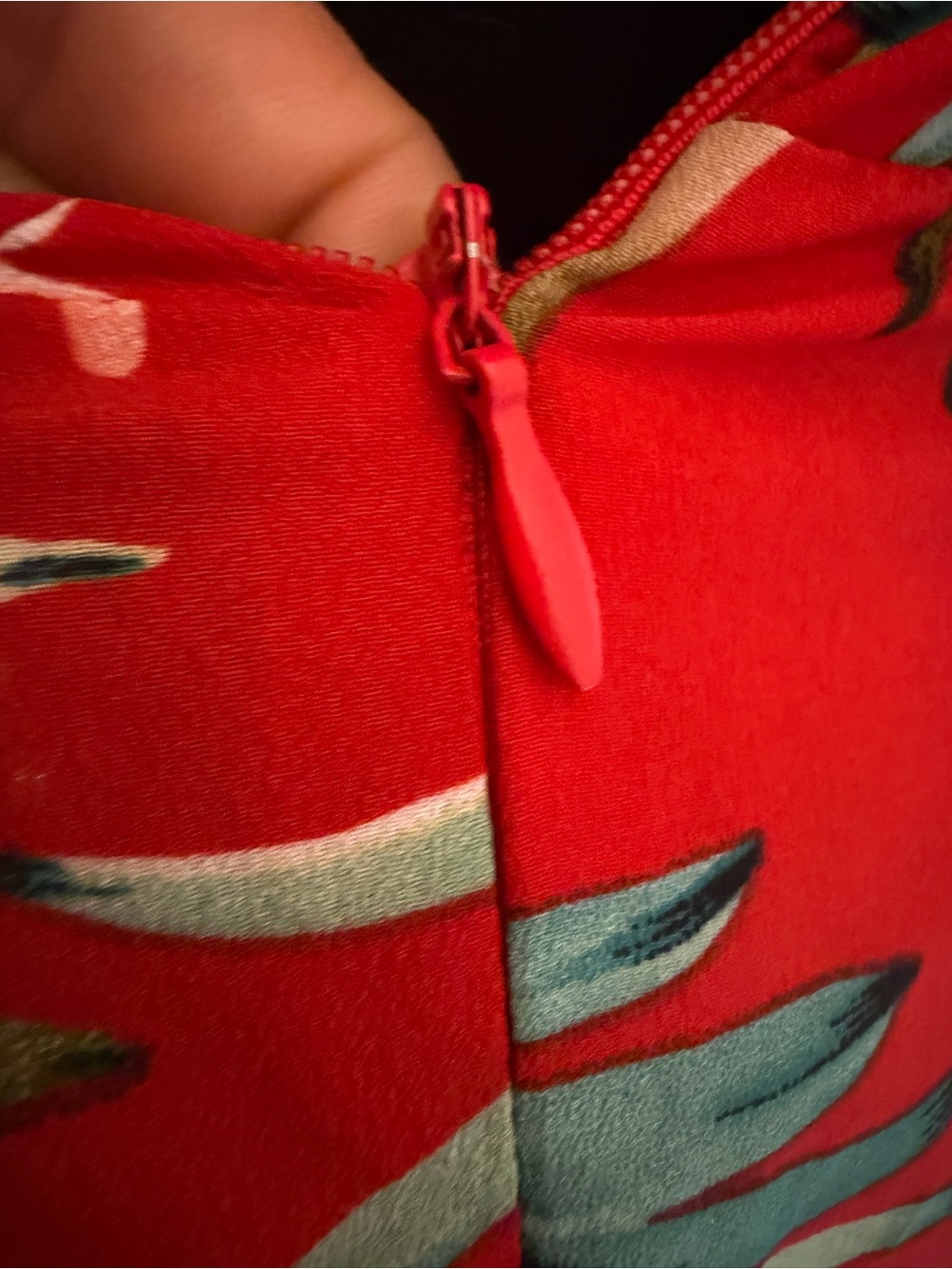 Red Tropical Ruched Mini Dress - Picture 4 of 5